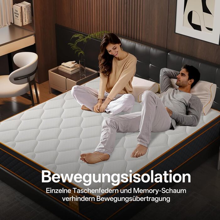 Матрац 180x200 см, висота 25 см, 7-зонний пружинний матрац, рівень жорсткості H3, ортопедичний та ергономічний пружинний матрац із шаром піни з ефектом пам&39яті, розвантаження спини 180200 см