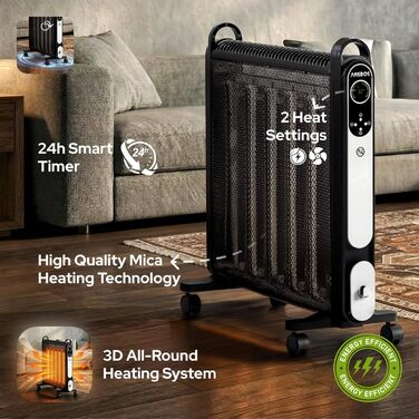 Конвекторний обігрівач Arebos Mica 2000 Вт 2 потужних рівня нагріву Регульований термостат 3D-система опалення Енергозберігаючий променевий обігрівач У комплекті пульт дистанційного керування та цифровий дисплей Тепловентиляторний обігрівач Чорний