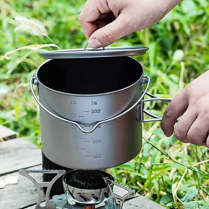 Титановий горщик для кемпінгу, надлегкий титановий горщик/чашка для води об&39ємом 750 мл / 900 мл / 1100 мл з кришкою та складною ручкою для кемпінгу на природі