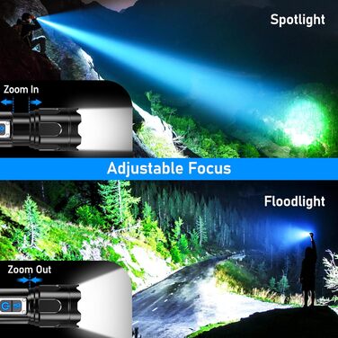 Світлодіодний ліхтарик Blukar з 2 колірними температурами, основним світлом та боковим COB-світлом, акумуляторний, надзвичайно яскравий, плавно регульований, ручний ліхтарик із можливістю масштабування, 7 режимів, водонепроникний для надзвичайних ситуацій