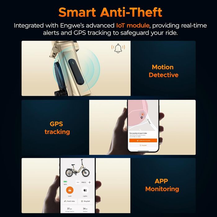 Електровелосипед ENGWE із застосунком та Інтернетом речей, акумулятор 48 В 15 Аг, запас ходу до 160 км, датчик крутного моменту та гідравлічні гальма, шини 20 * 3.0, 2 години зарядки, жовтий