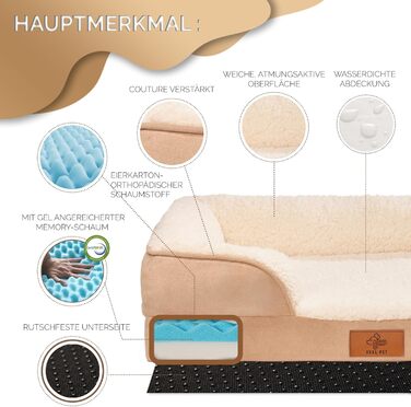 Ортопедичний кошик для собак преміум-класу, середнього розміру ліжко для собак із сертифікованим матеріалом з ефектом пам&39яті знімний та пральний чохол, водонепроникний, зручний шезлонг для собак середнього розміру (великого)