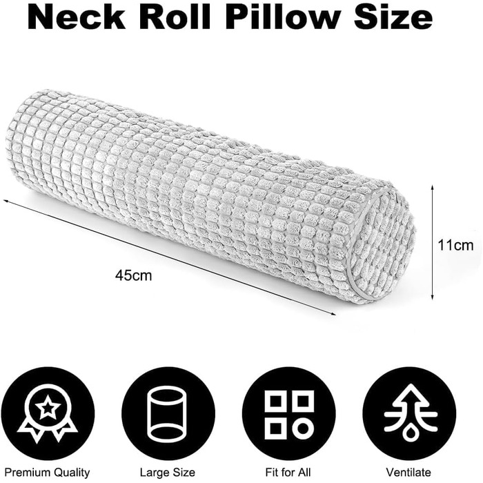 Подушка для шиї з чохлом, дорожня подушка 145 см з піни з ефектом пам&39яті, плюшева подушка для шиї з точковим покриттям, яку можна прати, для полегшення болю в шиї, подушка для шиї для домашнього офісу, для подорожей, йоги, круглий циліндричний сірий