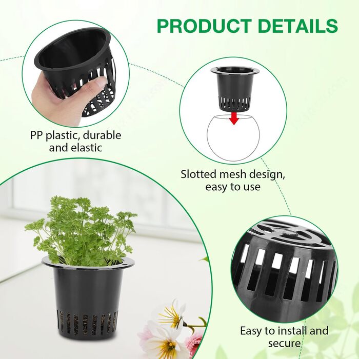 Сітчастий горщик для гідропоніки Tomotato, сітчастий горщик для рослин для гідропоніки, 50 упаковок, пластиковий сітчастий горщик для гідропоніки для гідропоніки рослинних орхідей (білий)