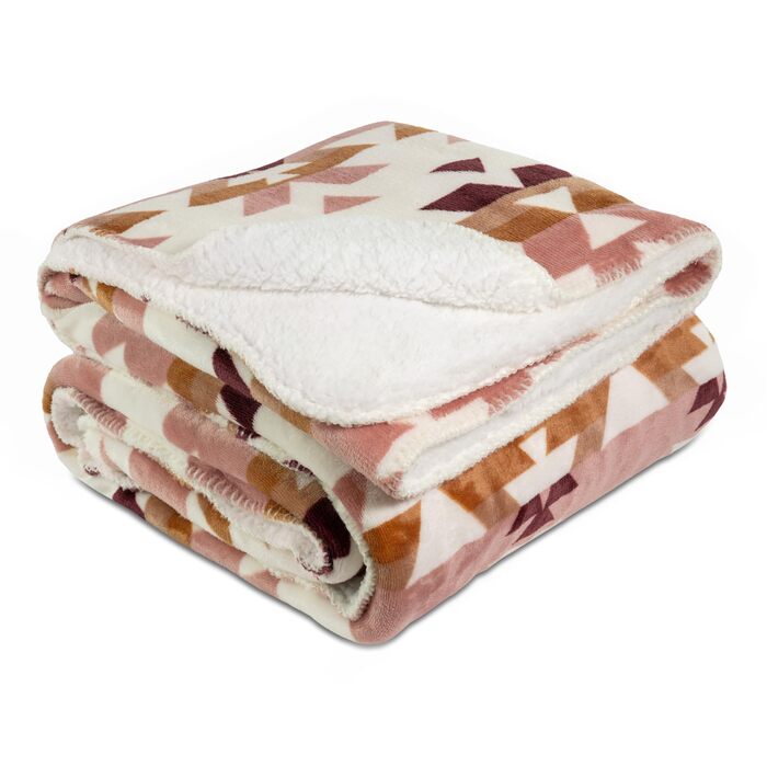 М&39яка ковдра Inka, приблизно 150x200 см, пухнастий плед з візерунком, двостороння ковдра, ковдра на диван з шерпа-підкладкою, покривало для ліжка, плед, ковдра в стилі бохо, вінтаж (рожевий/коричневий)