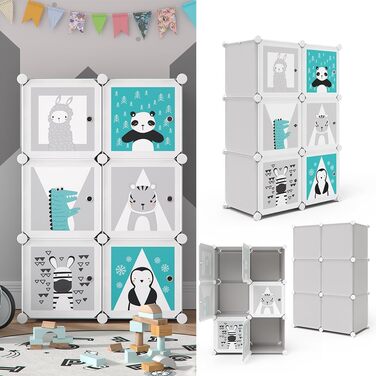 Дитяча полиця Vicco сіра Andy з 6 відділеннями (Панда) - 75x110x37 см з ПВХ - Модульна дитяча шафа для легкого доступу до улюблених іграшок сіра з 6 відділеннями - Панда