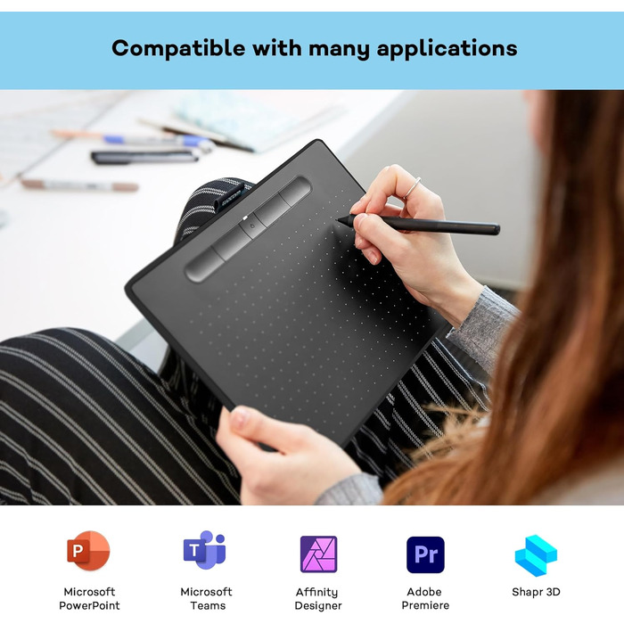 Планшет для малювання та редагування фотографій за допомогою чутливого до тиску пера - ідеально підходить для домашнього офісу та електронного навчання (чорний, середній, кабель Bluetooth, планшет)