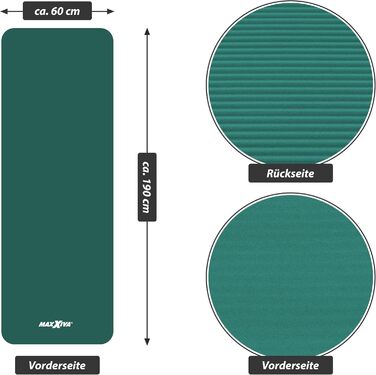 Килимок для йоги MAXXIVA - 190х60х1,5 см або 190х100х1,5 см, з ременем для перенесення, не містить фталатів, не ковзає, вибір кольору - гімнастичний килимок, килимок для фітнесу, спортивний килимок, килимок для вправ, килимок для вправ (190х60 см, бензино
