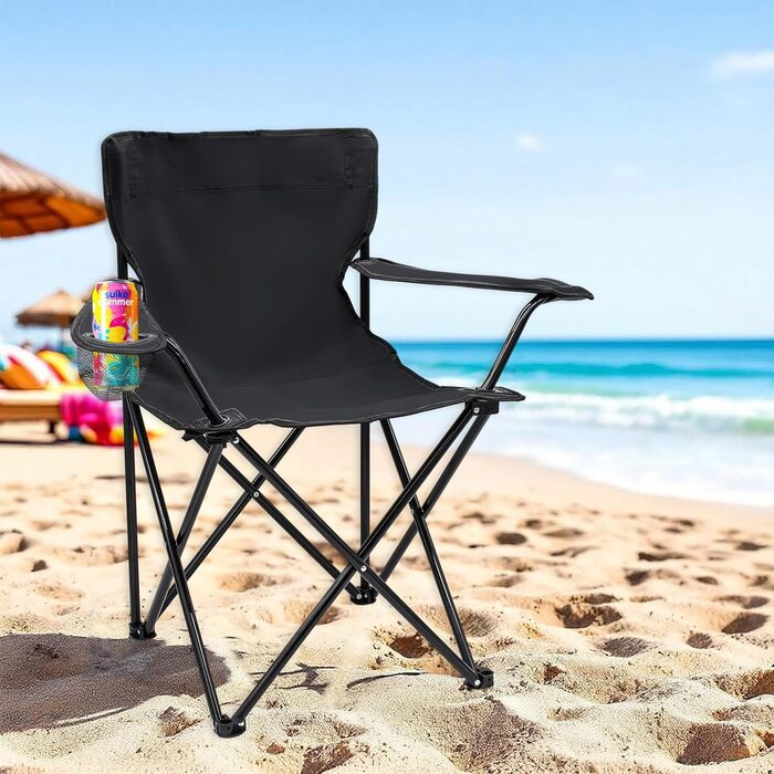 Складаний кемпінговий стілець Spetebo з тримачем для напоїв, набір з 2 шт. - 9 кольорів - Складаний кемпінговий стілець з сумкою для перенесення - Складаний стілець для фестивалів, відпочинку, саду, риболовлі, витримує до 100 кг, чорний