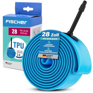 Камера велосипедна FISCHER TPU для шосейного велосипеда, 28 (700x18-25C), надлегка, захист від проколів, міцна, компактна та з високою герметичністю, з вентилем Presta (французький тип)