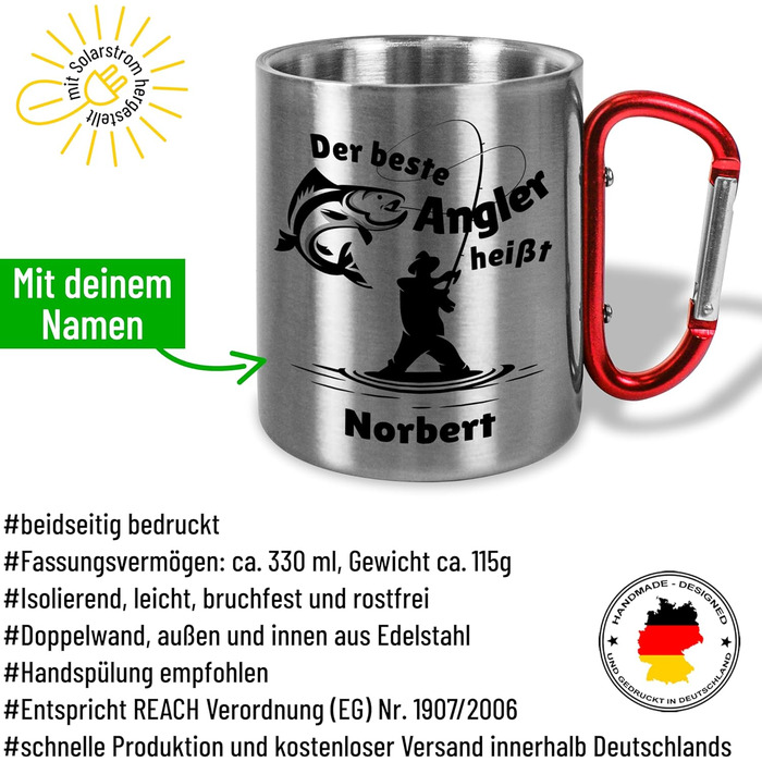 Кружка з нержавіючої сталі з карабіном True Statements, персоналізована Найкращий рибалка це ВАШЕ ІМ&39Я приблизно 330 мл металева кружка з іменем цікавий подарунок для рибалок, рибалок-аматорів, чоловіків на День батька