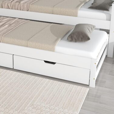 Диван-ліжко Merax 90x200 см, кушетка з 2 шухлядами, дитяче ліжко, функціональне ліжко з рейковою основою, висувне односпальне та двоспальне ліжко, каркас з масиву дерева, для дівчаток та хлопчиків, біле висувне ліжко 90 x 200 см