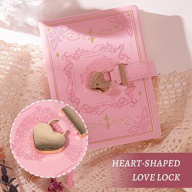 Щоденник MGGAO із замком для письма, тверда обкладинка з штучної шкіри, що замикається, особистий органайзер B6 для чоловіків та жінок, 288 сторінок, 100 г/м, лінований папір рожевого кольору