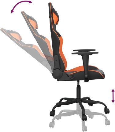 Геймерське крісло, чорно-помаранчеве, штучна шкіра, поворотне, регульоване, ергономічне, для комп&39ютера та офісного використання, 110 кг