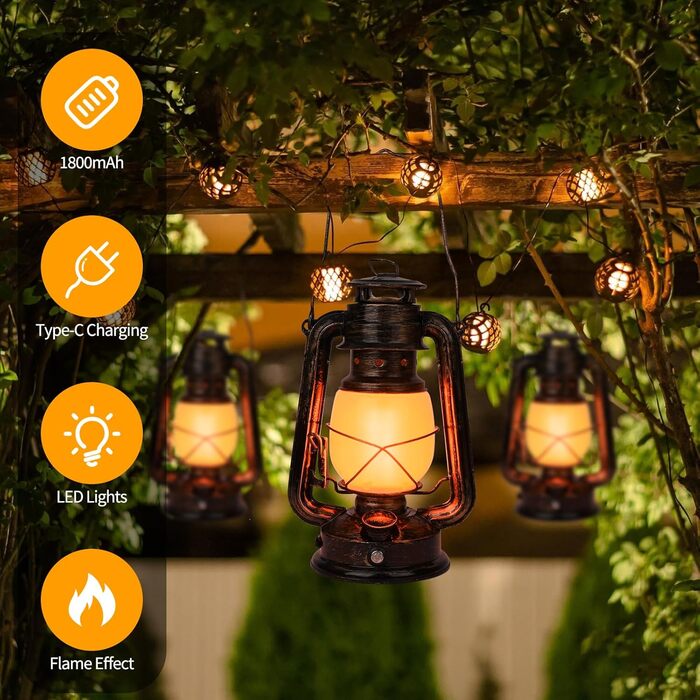 Світлодіодні старовинні ліхтарі, 2 шт. реалістичний мерехтливий полум&39яний підвісний ліхтар із сенсорним вимикачем, зарядка через USB, антикварний металевий ліхтар для приміщень, відкритого саду, кемпінгу, патіо, ганку