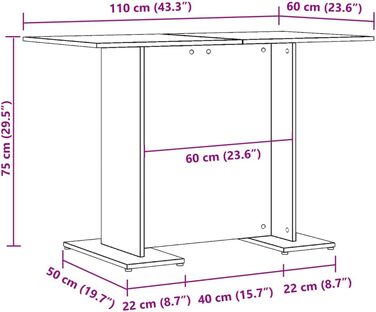 Обідній стіл vidaXL, Кухонний стіл, що легко доглядається, Обідній стіл, Кухонний обідній стіл, Імітація переробленої деревини, 110x60x75 см, Інженерна деревина