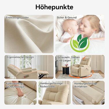 Крісло-гойдалка AIRSKY, крісло-гойдалка, крісло для телевізора зі справжньої шкіри з функцією відкидання, крісло для кінотеатру, крісло для літніх людей, крісло для телевізора з функцією сну, ручне регулювання, крісло-гойдалка, крісло-гойдалка, вітальня, 