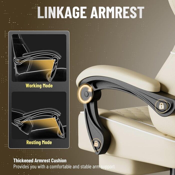 Ігрове крісло Huracan з функцією масажу, ігрове крісло, регульоване та поворотне робоче крісло, ергономічне комп&39ютерне крісло з підставкою для ніг, ігрове крісло зі штучної шкіри, бежевий колір, штучна шкіра, білий колір