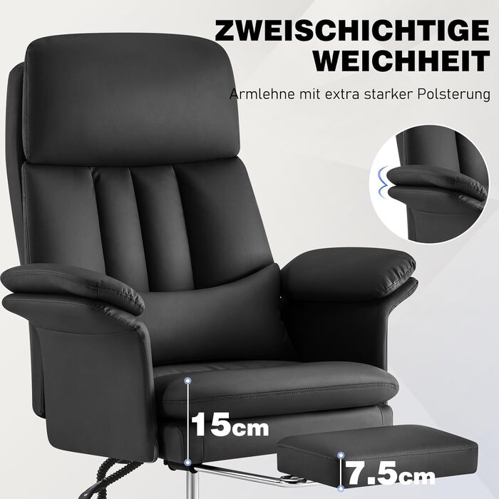 Офісне крісло Hellove з підставкою для ніг, стілець для роботи на колесах, ергономічне крісло для керівника з двошаровими підлокітниками, висока спинка, регульоване по висоті поворотне крісло для ПК, ігрове крісло для офісу/домашнього офісу, чорний колір