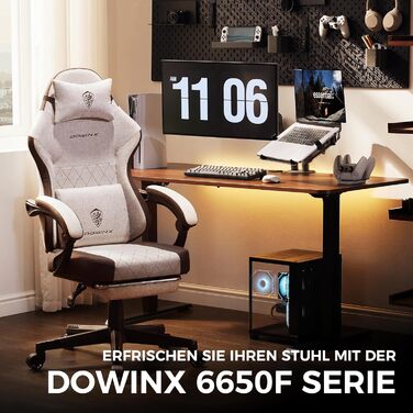 Тканина ігрового крісла Dowinx з пружинною подушкою, масажне офісне крісло з поперековою опорою та підставкою для ніг для дорослих, ергономічне ігрове крісло великого та високого розміру для офісних ігор 135 кг, коричневе