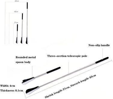 Регульований дуже довгий ріжок для взуття, довга ручка взуття 26 дюймів, нержавіюча сталь, допоміжна ложка для взуття, для літніх людей, чоловіків, жінок, дітей або дорослих