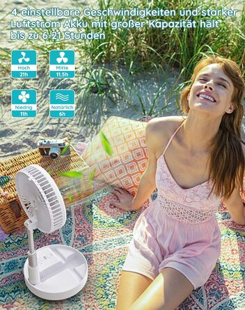 Вентилятор Primevolve 7.7 'коливальний стіл і підставка з пультом дистанційного керування, портативний складаний дорожній вентилят