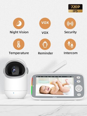 Монітор-няня з камерою, 5&39&39 720P IPS Монітор-няня з камерою Відео-няня з камерою з поворотною камерою Pan-Tilt 300 Монітор-нян
