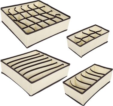 Коробка для зберігання білизни, органайзер, складана, неткане полотно, шухляда, органайзер для шафи для шкарпеток, бюстгальтерів, краваток, рушників, бежевий, комплект з 4 предметів