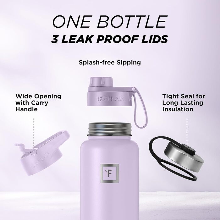 Спортивна пляшка для води IRON FLASK, з широким отвором і 3 носиками, пляшки з нержавіючої сталі для чоловіків, жінок і дітей, з п