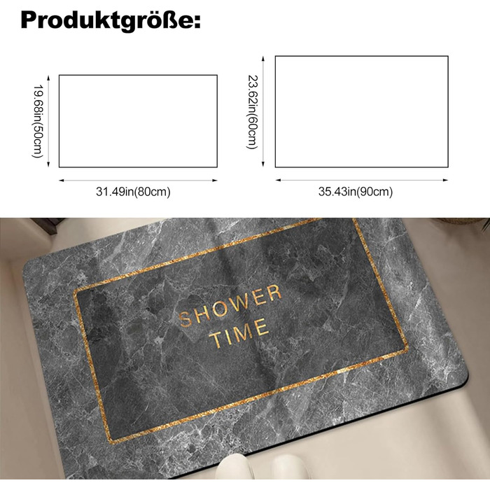 Килимок для ванної Ergocar Absorbent, швидковисихаючий килимок для ванної кімнати, стійкий до подряпин та зносостійкий, нековзний килимок, накладка на ноги для ванної кімнати, вітальні, кухні, дому (мармуровий візерунок) 60*90 см димчасто-сірий