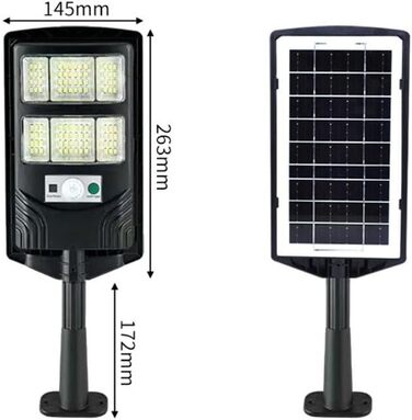 Розумний сонячний світлодіодний вуличний світильник з датчиком руху, дистанційним керуванням та автоматичним увімкненням світла, всепогодна конструкція IP65 для тривалого використання (263 мм)