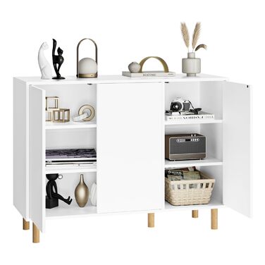 Комод FirFurd, сервант, біла кухонна шафа з 3 дверцятами, дизайн без ручок, регульовані полиці, 107x40x80 см (ШxГxВ)