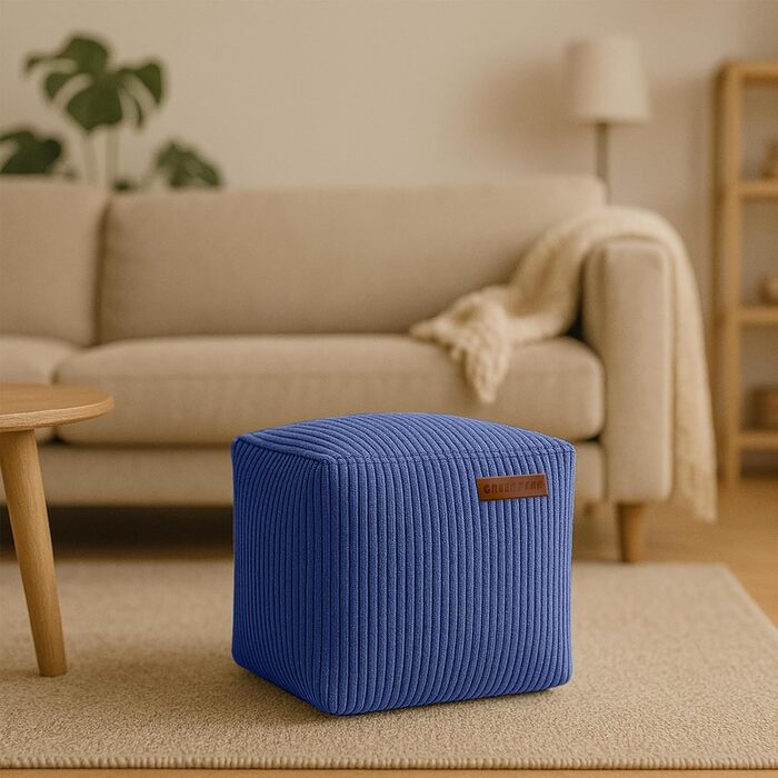 Пуф-куб Green Bean Indoor Corduroy 40x40x40 см з наповнювачем з EPS-бісеру - приємний на дотик і можна прати - ідеальне доповнення до крісла-мішка для дітей та дорослих - Темно-синій куб - Темно-синій Оксфорд-блакитний