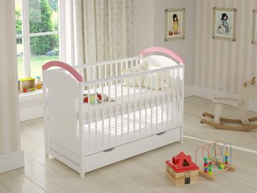 Дитяче ліжечко/спальне місце Love For Sleep 120x60 см з захисним бар&39єром, що трансформується, рожеве, AMIE Дитяче ліжко, дерев&39яне ліжко - Дитяче ліжко, Ліжечко-трансформер