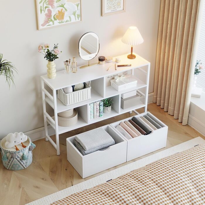 Книжкова полиця Dripex з 2 шухлядами, книжкова шафа з 7 відділеннями з дерева та металевого каркасу, окремостояча кубічна полиця для спальні, вітальні, кабінету, офісу, 33 x 100 x 90 см, біла