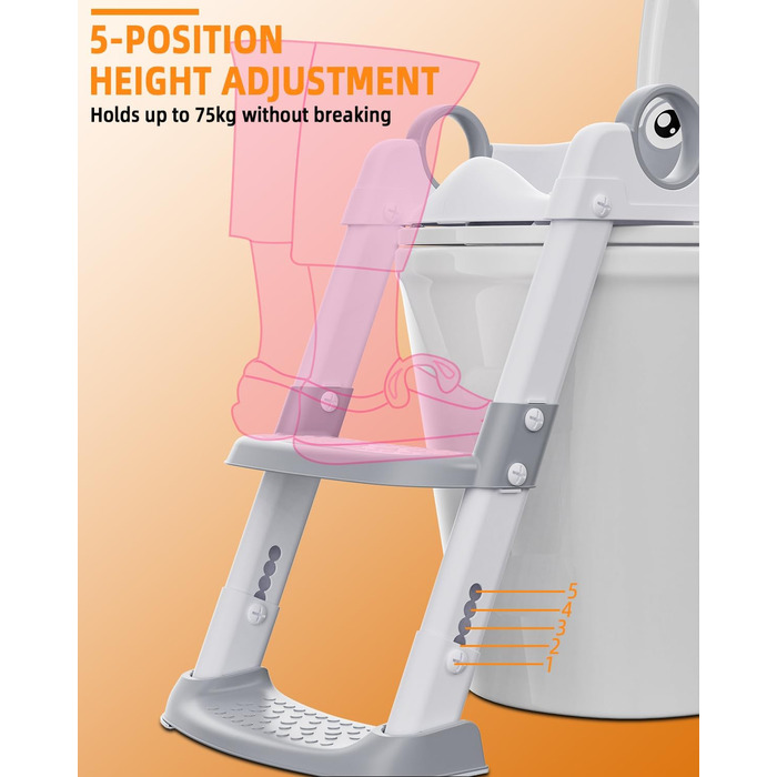 Дитяче сидіння для унітазу зі сходами, дитяче сидіння для унітазу для хлопчиків і дівчаток, регулюється по висоті і складається, д