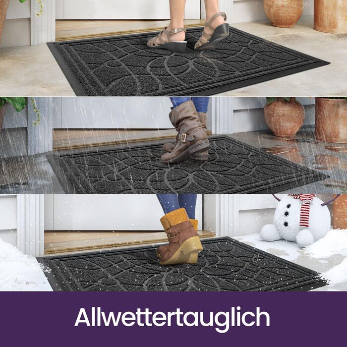 Килимок для вулиці DEXI, нековзкий, 60 x 90 см, миючий килимок для уловлювання бруду, водонепроникний, килимок для вхідних дверей, балконних або патіо дверей, сірий, 60 x 90 см (прямокутний)