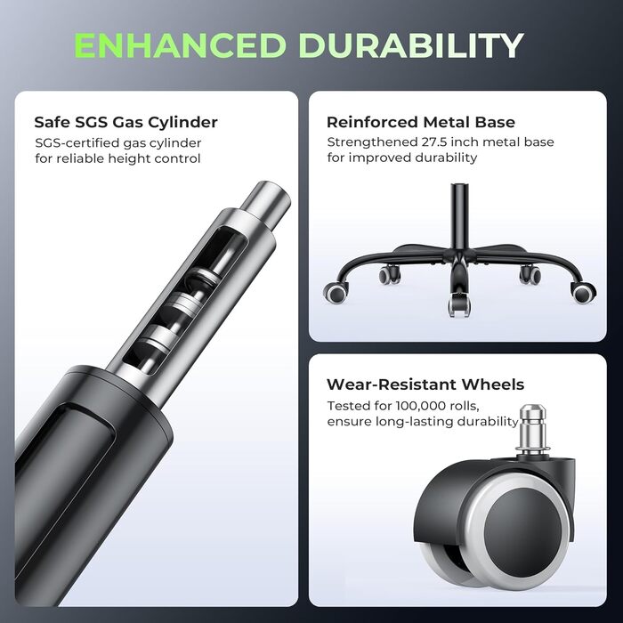 Ігрове крісло Seenda з тканинним кріслом для комп&39ютера з підставкою для ніг та поперековою опорою, регульована висота з підголівником, чорно-сіре