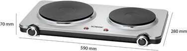 Подвійна конфорка Bomann з нержавіючої сталі Варильна поверхня з 2 варильними поверхнями 2500 Вт електрична варильна поверхня з ручками Cool Touch Варильні поверхні із захистом від перегріву DKP 5033 CB Одномісний
