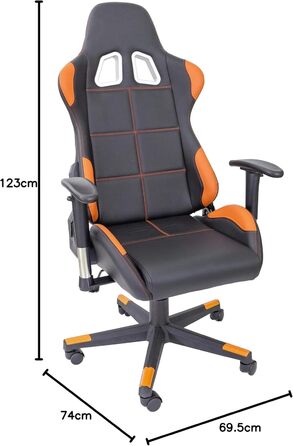 Преміальне гоночне крісло XL, офісне крісло, ігрове крісло XL, крісло керівника, обертове крісло Fire - Робоче крісло з поперековою опорою - Ігрове крісло - Витримує до 150 кг - Штучна шкіра - Чорний/Помаранчевий Fire (Помаранчевий)