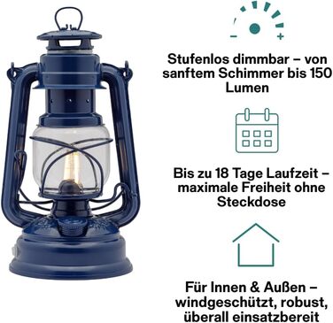 Комплект інтер&39єру Feuerhand, кобальтово-синій ліхтар Baby Special 276 LED рефлекторний абажур 2 літій-іонні батареї Теплий білий колір, регульована яскравість, до 18 днів роботи Для використання в приміщенні та на вулиці Безвідблискове, атмосферне світ