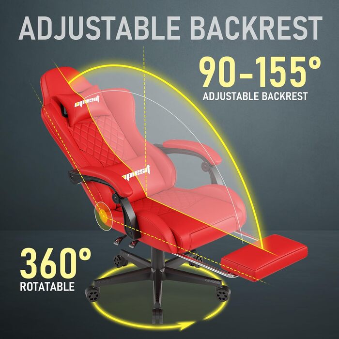 Ігрове крісло Ергономічне ігрове крісло з поперековою опорою, дихаюче офісне крісло зі штучної шкіри, зручне комп&39ютерне крісло, вантажопідйомність 200 кг, регульована висота сидіння та спинки (червоне)