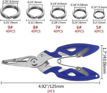 Роздільні кільця для риболовлі з нержавіючої сталі, зєднувачі для приманок з подвійною застібкою та плоскогубцями для риболовлі., 200PCS