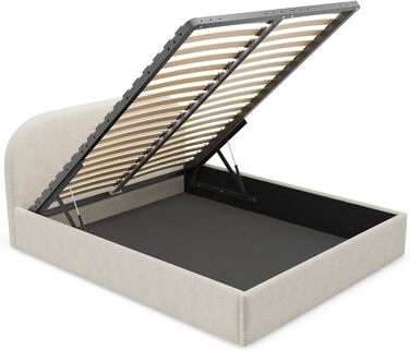 Ліжко Moon з м&39якою оббивкою 90x200 120x200 140x200 160x200 180x200 200x200 з металевою коробкою для зберігання, плетіння букле, без матраца (Source 02 - Cream, 160x200) Source 02 - Cream 160x200