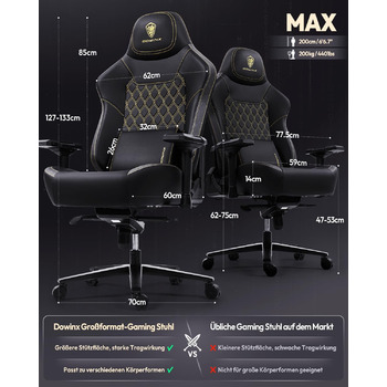 Ігрове крісло Dowinx, офісне крісло, вантажопідйомність 200 кг, ергономічне крісло для керівника з 4D-підлокітниками та масажною поперековою опорою, регульована висота для геймерів та кіберспорту, чорне