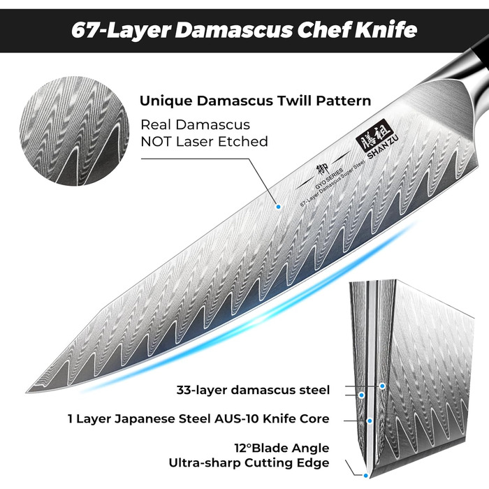 Дамаський кухонний ніж SHAN ZU, професійний універсальний ніж для кухаря 15 см, дамаський ніж 67 шарів з японської сталі AUS-10, з ручкою G10 - серія GYO