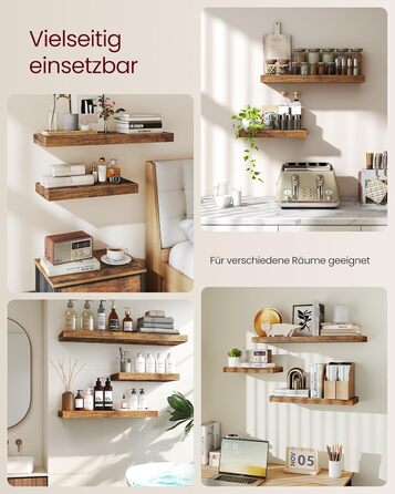 Настінна полиця VASAGLE, Плаваюча полиця, 20 x 80 x 3,8 см, Настінна полиця для рамок для картин, Декор, для вітальні, кабінету, кухні, Рустикальний коричневий LWS28BX Комплект з 1 предмета (80B см) Вінтажний коричневий