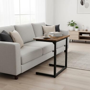 С-подібний журнальний столик для дивана з регульованою висотою, столик для ноутбука для дивана та ліжка, рустикальний коричневий