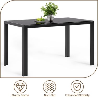 Обідній стіл Bealife із загартованого скла, 130x70x75 см, сучасний кухонний стіл з металевим каркасом, стійкий до подряпин та жаростійкість для кухні, вітальні, їдальні або кавового куточка, домашнього офісу (чорний, 130*70*75) Чорний 130*70*75