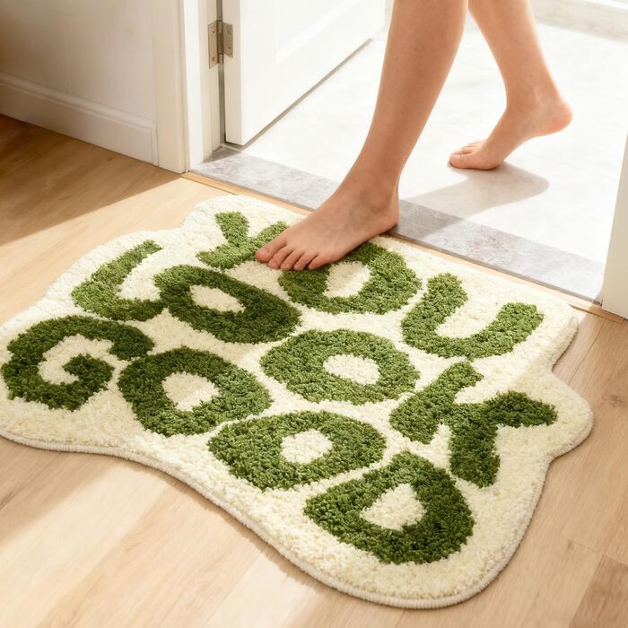 Килимок для ванної кімнати, що миється, веселий нековзний килимок для ванни, креативний та кумедний килимок для душу середньої висоти для ванн, душових кабін, кімнат та спалень, 54x64 см, зелений, Stila Green, 54x64 см